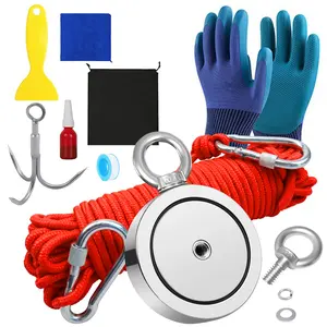 Strong Magnet Fishing Kit, 1700 LBS Double-Sided Pulling Force, Includes Grappling Hook, Heavy Duty Rope, Gloves and Storage Bag