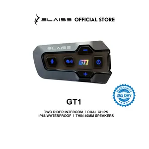 Blaise GT1 Motorcycle Helmet Bluetooth  Headset for 2 Riders，Fits Full/Half Helmets ，5.3 Dual-Core Helmet Intercom with Audio Multitasking, Music Sharing, CVC Noise Cancellation, 1000mAh Battery, IP66 Waterproof, Clear Voice at High Speed (Black & Purple)