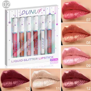 Dunuf 6-Piece Long-Lasting Waterproof Lipstick Set, Shimmer Finish, Glossy, Moisturizing Formula, Hydrating, Perfect Gift for Women, Daily & Special Occasions Use