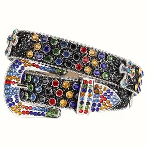 Colourful Rhinestone Belt Men's Western Cowboy Women's Cowboy Punk Glitter Gemstone Crystal Set Waist Y2K Belt Belt with Jeans Dress Party