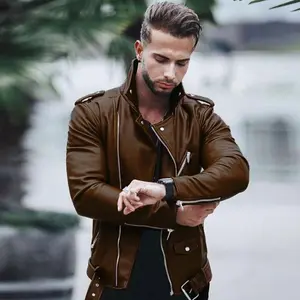 New plus size men's leather jacket, stylish and slim fit leather jacket for men