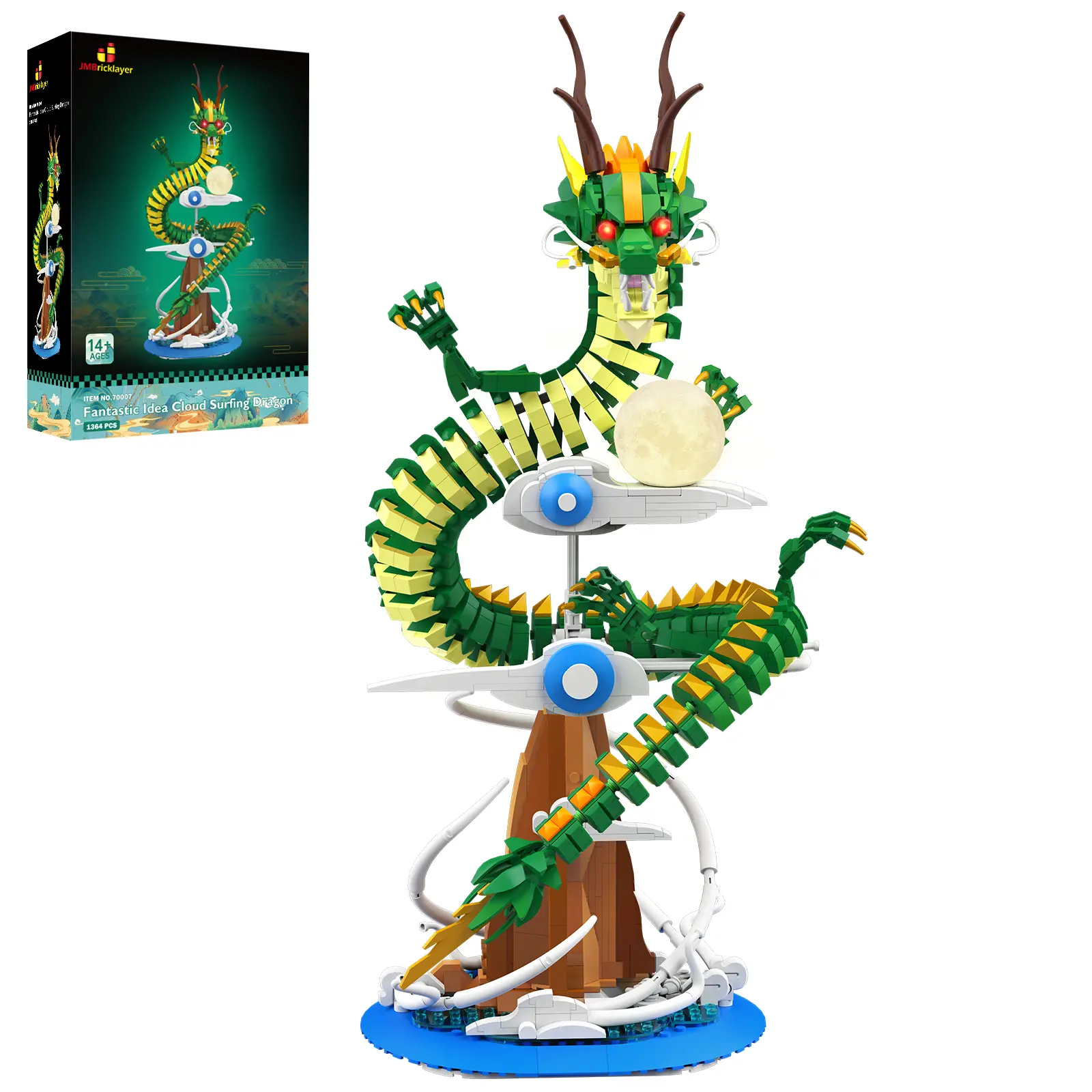JMBricklayer 70007 Dragon Building Sets for Adults, Cool Dragon Kit Animal Toys with Lights, Home Office Decor, Building Toys (1364 PCS)