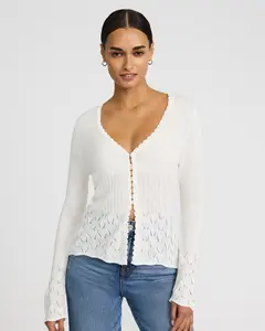 Express V-Neck Long Sleeve Cutaway Hem Open Knit Cardigan
