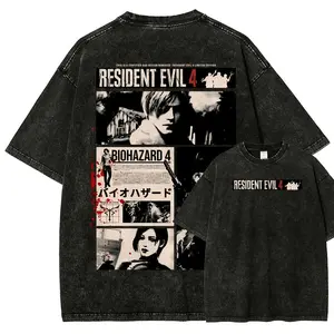 Men's Unisex Washed Cotton Distressed Short-Sleeve Crew Neck Streetwear Vintage Graphic Top, Festive Christmas All-Seasons Casual Tee-32