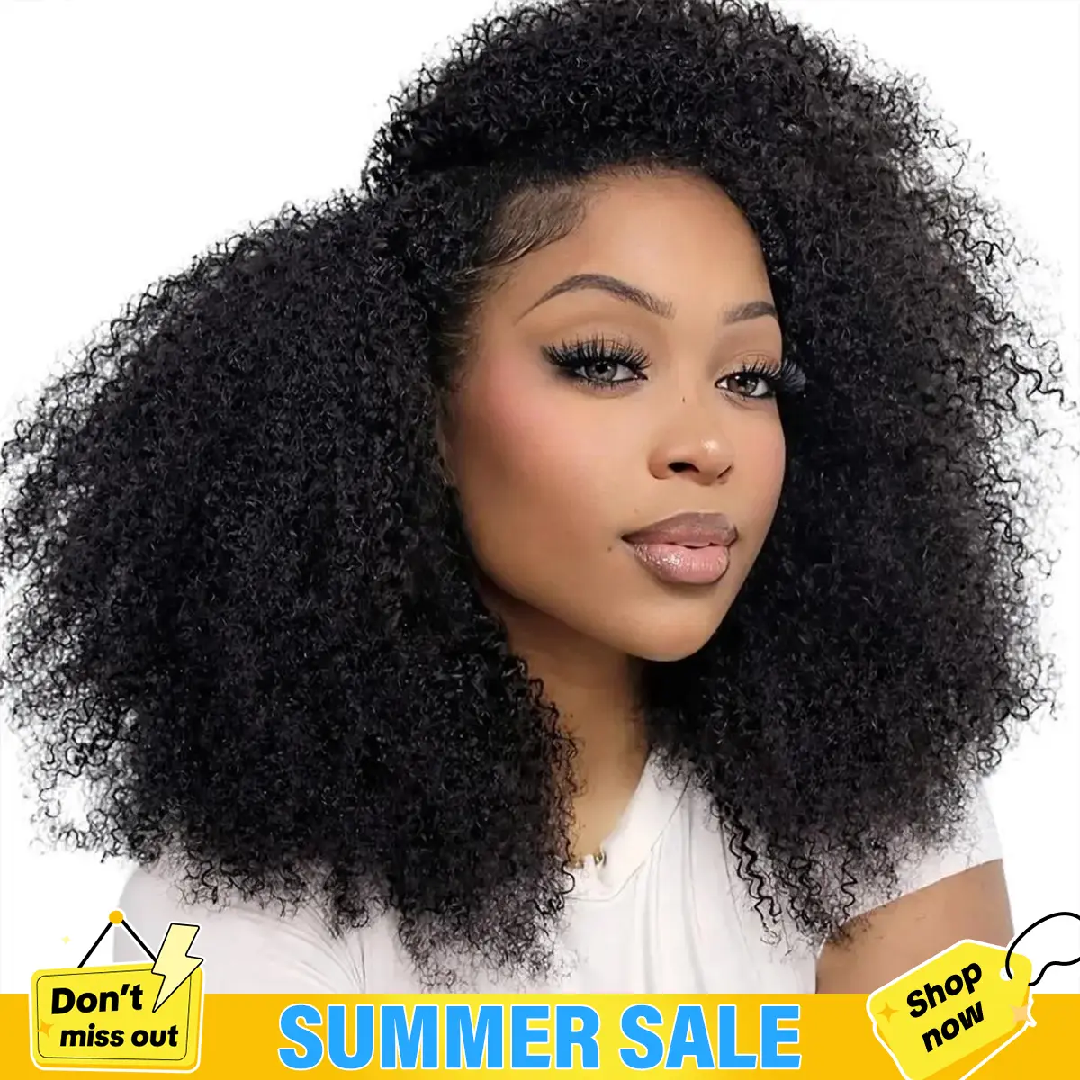 [Wear Go Half Wig] BGMgirl Invisible Hairline Afro Curly Kinky Straight Burmese Curly Half Wig Glueless Human Hair Layered Cut Wigs Water Wave Kinky Curly Seamless Flip Over Updo Down Style Hairpiece Beginner Friendly glueless human wigs back to school