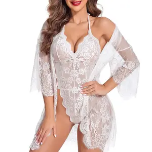 Avidlove Women Hot Lingerie Set 2 Piece Lace Kimono Robe with Womenwear Lace Lingerie Bodysuit