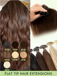50pcs Protein Flat Tip Hair Extensions, Invisible F-Type, High Quality, Natural Look, Suitable For Thin Hair, Weddings, Daily Use, Parties, Straight Real Human Hair Extensions, Applicable For Any Occasion