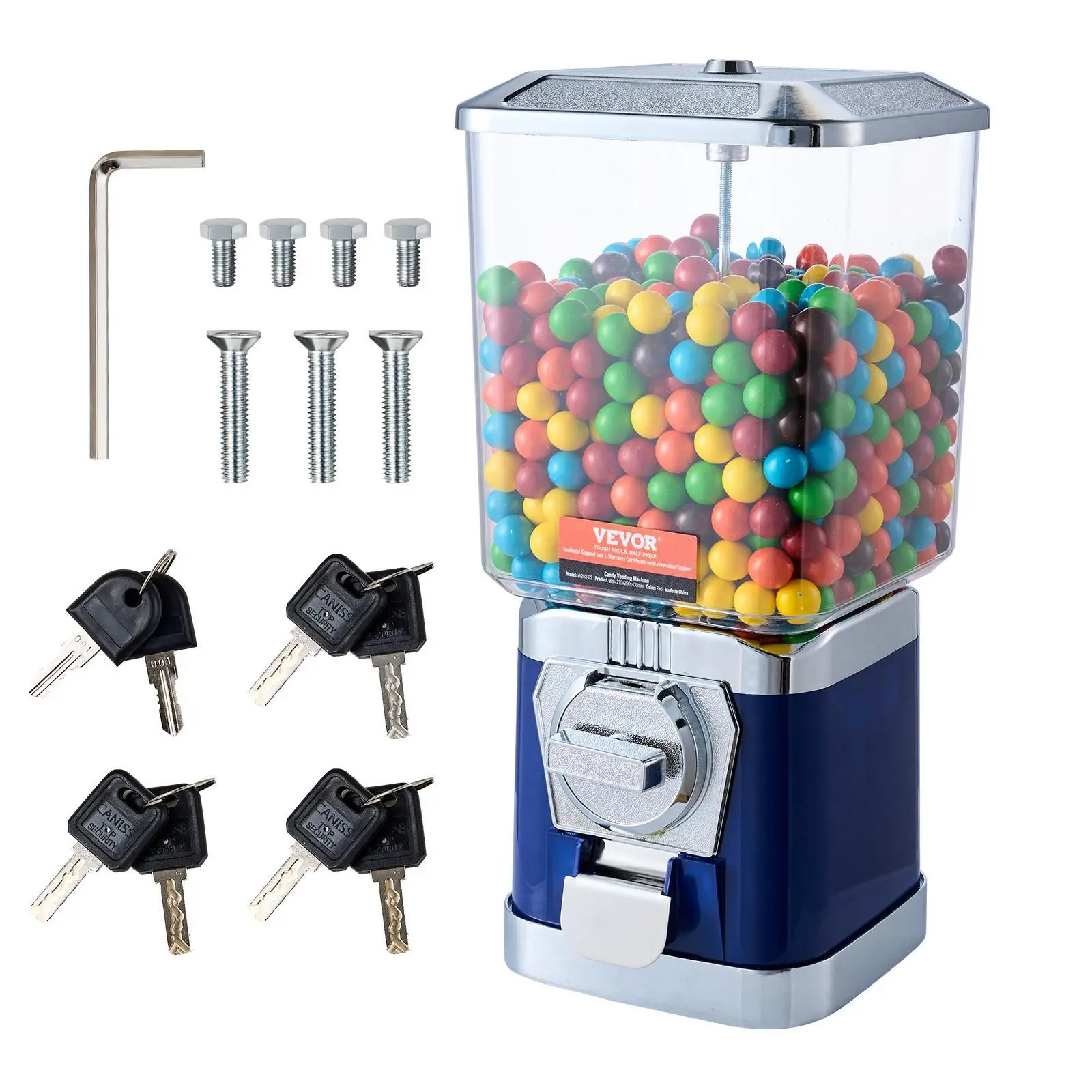 【Backtoschool】VEVOR Gumball Machine for Kids,  , 17"H Home Candy Vending Machine, PC Gumball Dispenser, Bubble Gum Machine for Game Stores, Coin Operated Gumball Bank for Toy Capsules Bouncy Balls Candy, Blue