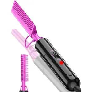 Technology Dual Voltage Hot Comb for Wigs, Black Hair & Baby Hair, Ceramic Pressing Comb with Fine Back Teeth for Edges 30s Fast Heating Electric Straightener (430/450°F) Anti-Scald Folding Stand