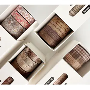 Vintage Emotion Paper Tape Set, 8 Rolls Grid & Small Floral Decorative Stickers, Hand Account Journal Supplies, Scrapbook Materials, No Ca Prop 65 Warning