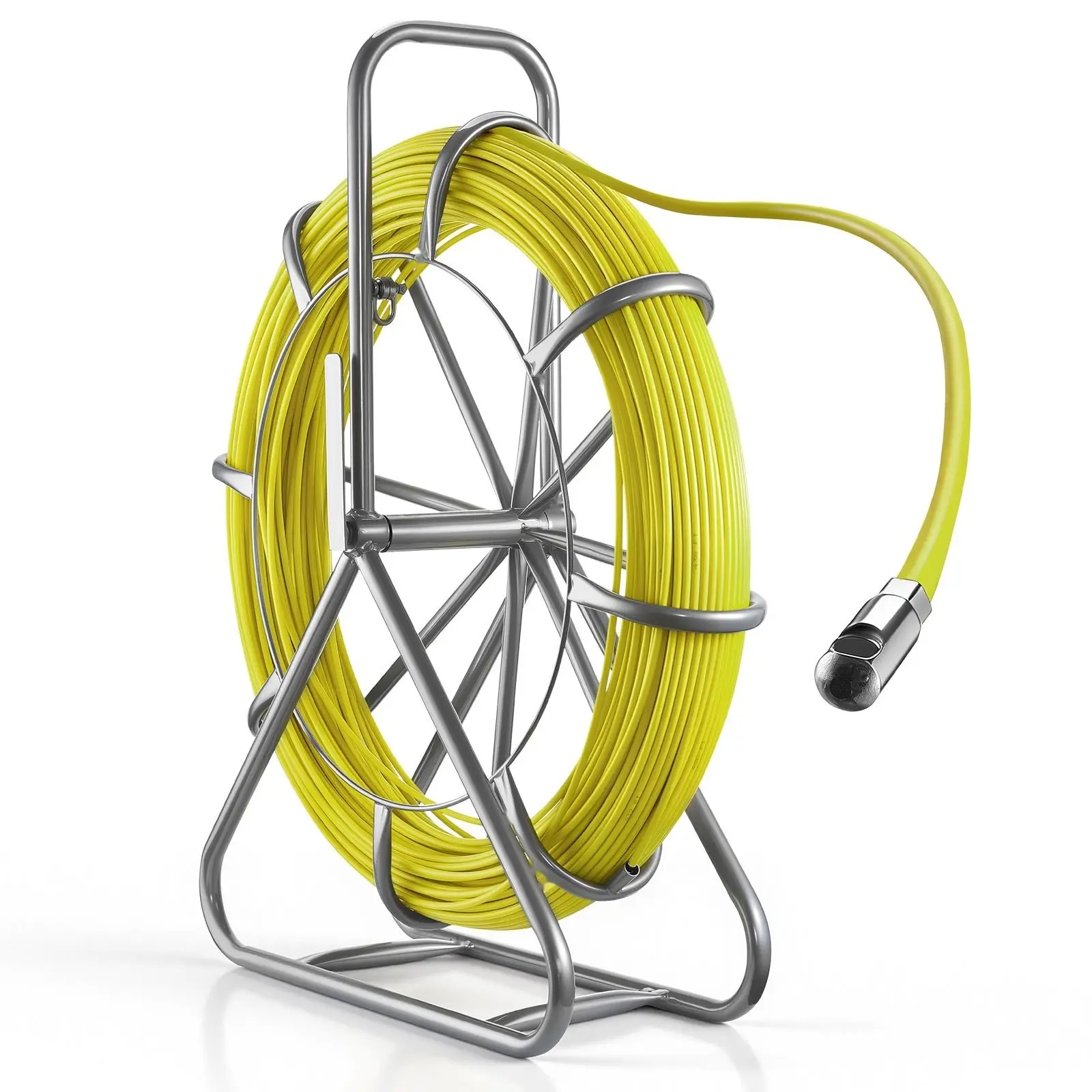 Fiberglass Fish Tape, 500 Ft, 6.3 Mm Diameter, Duct Rodder Fishtape Wire Puller With Stand, 1/4-Inch Cable Running Rod, Marked Every 5 Feet, Non-Conductive For Walls And Electrical Conduit Wiring