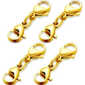MTLEE Double Lobster Clasp Extender Double Claw Connector Bracelet Extension Clasp Small Bracelet Necklace Shortener for DIY Jewelry Making(1.3 Inch,Gold)
