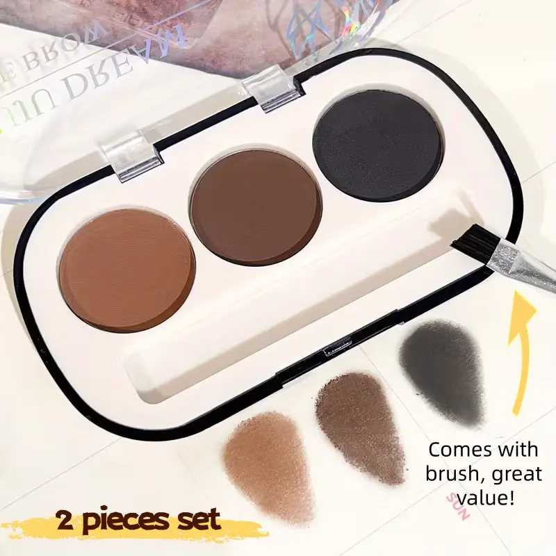 3-Color Eyebrow Powder Kit - Waterproof & Long-Lasting Matte Palette with Brush for Flawless, Natural 3D Brows, Eyebrow Set