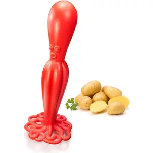 Red Kraken Octopus Themed Plastic  Masher For Making Mashed Potatoes, Avocado, Bean, Plantain,  , Soft Cooked  and Fruit, Smasher Kitchen Tool to Mash, Fun Holiday