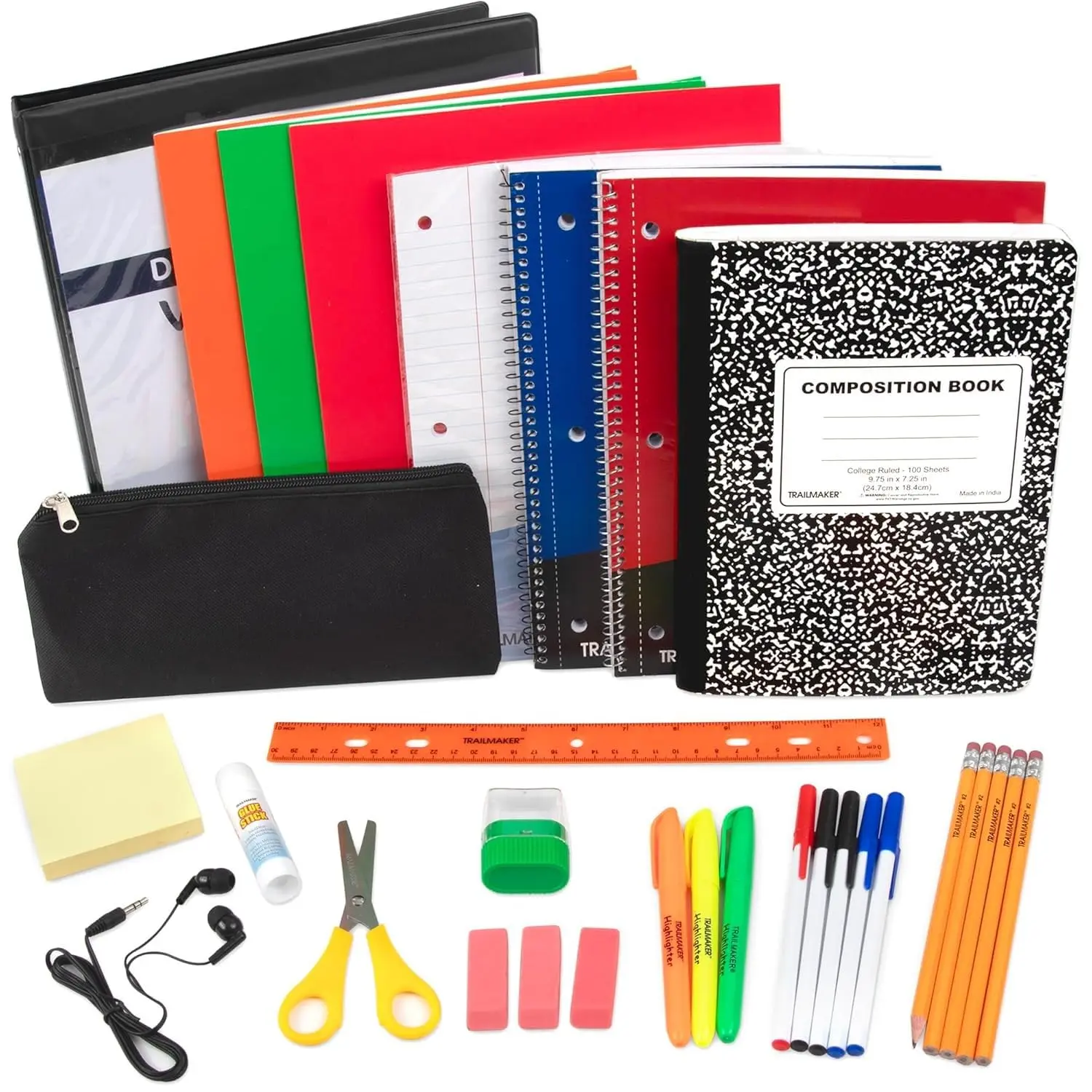 Middle and High School Supplies Kit for Boys Girls  Home School Classroom Must Haves Essentials Kit for 5th  12th Grade Includes Notebooks Folder Pencils Earbuds Notepad Binder