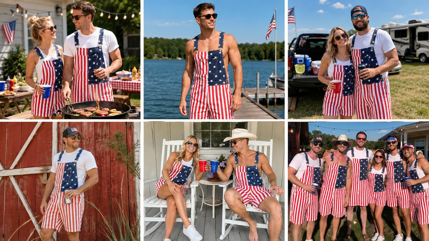 Unisex American Flag Short Overalls, 4th of July Patriotic Denim Romper, Summer Independence Day Party Outfit