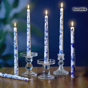 6pcs 10" Blue & White Porcelain Long Taper Candles - Dripless Unscented Soy Wax Candlesticks with Elegant Chinoiserie Design, 8-12 Hour Burn Time for Christmas, Weddings, Halloween, Parties & Home Decor - Luxury Centerpiece Candles