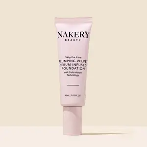 Nakery Skip the Line Instant Coverage Plumping Velvet Serum-Infused Cream Foundation - 5-in-1 Makeup (Moisturizer, Primer, Skincare, Powder, Concealer) with Hydrate, Blurring Flawless Coverage for Dry & All Skin Types (30 ml/1 fl oz)