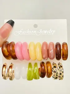 20pcs Resin Colorful Fashion C-Shaped Earrings Set, Bohemian Jewelry, Elegant Style, All Seasons, Abs Material, Random Print