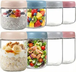 8 Pack Overnight Oats Containers with Lids, Chia Seed Pudding Jars, Stackable Mason Jars with Airtight Lids, Meal Prep, Wide Mouth Glass Food Storage for Snacks Yogurt Spice Sugar, 16oz 10 oz
