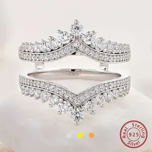 Genuine 925 Sterling Silver Adjustable Enhancer Wedding Rings for Engagement Brilliant AAAAA Cubic Zircon Fine Jewelry BR1591_BAND #Love Story