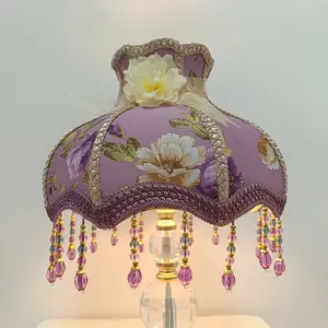 Vintage Elegant Printed Fabric Princess Lampshade, Princess Cloth Hanging Bead Lampshade, Decorative Lighting Accessory