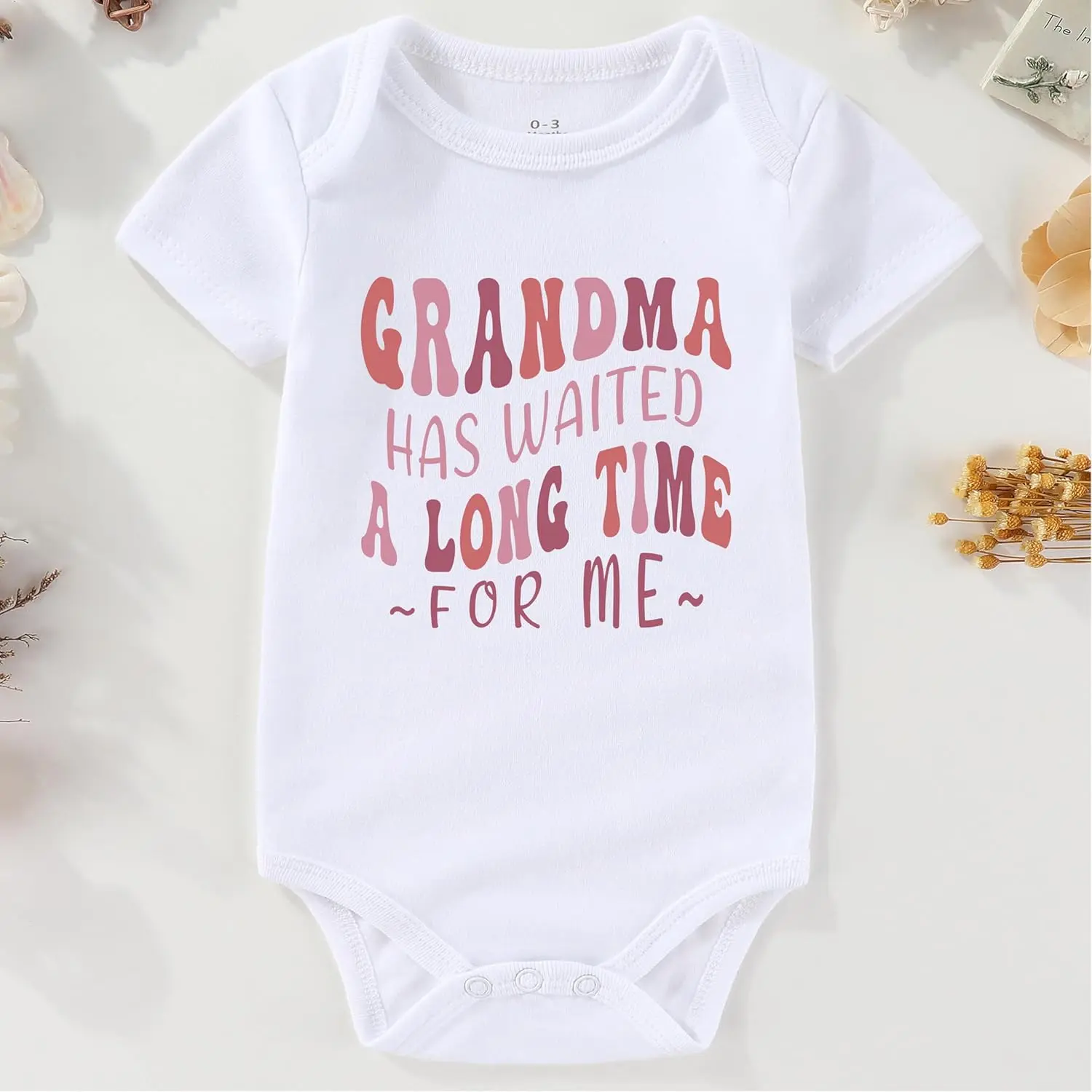 Newborn Baby Clothing, "Grandma Has Waited" Letter Print 100% Cotton Romper, Soft Infant Outfit for Grandma Announcement, Bodysuit, One Piece Bodysuit