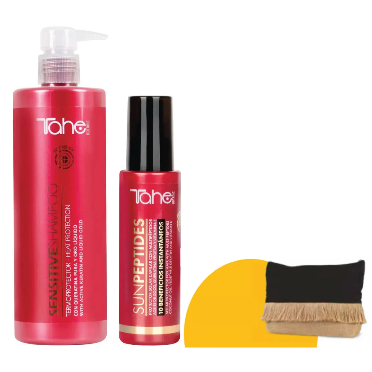 Tahe Botanic Solar Kit - Sensitive Shampoo Heat Protection 400ml +  Hair Sun Protector with Sun Peptides 100ml - Free Bag Gift