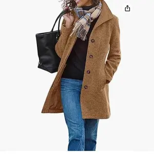 Autumn and Winter Women's Vintage Mid-Length Solid Color Woolen Coat Women's Pea Coat