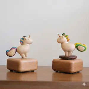 Handcrafted Wooden Unicorn Music Box Spirited Away Theme Studio Ghibli Anime Decor Cute Kawaii Desk Accessory Solid Walnut Wood Musical Toy Unique Birthday Gift for Her Kids Room Aesthetic gift for him/her