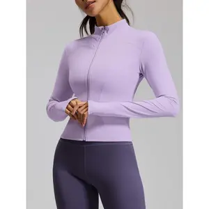 Women's Long Sleeve Zip-Up Athletic Jacket - Lightweight, Breathable Workout Top with Thumb Holes