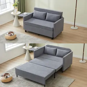 Giratree Convertible Sofa Bed, 3 in 1 Sleeper Sofa with Pullout Bed, 51'' Loveseat Sleeper Futon Couch with Hidden Side Table and 2 Pillows, Chenille Pull Out Couch for Living Room, Bedroom, Apartment