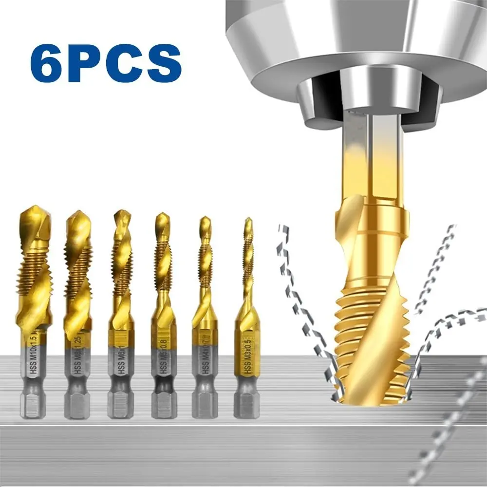 M2 Steel Drill & Tap Bit Set with Ultra TiAlN Coating, Integrated Tip, 1-Pass Drilling-Tapping-Deburring, M3-M10 Sizes, Durable Tool for Ferrous Metals DIY Fabrication & Factory Maintenance