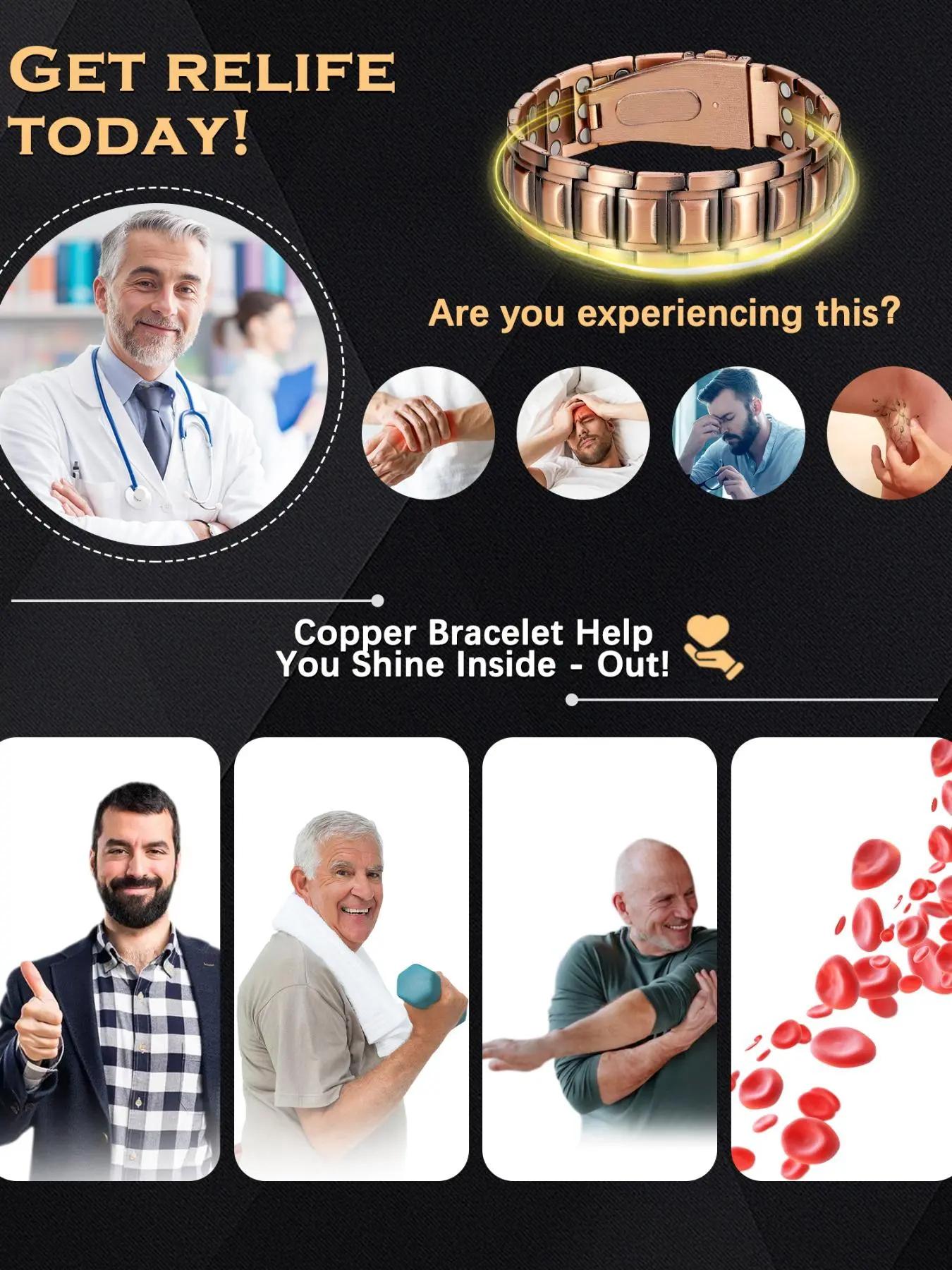 Men's copper magnetic bracelet, with a unique flip-down clasp and adjustment tool. Fashionable jewelry, with a sturdy and comfortable design. It helps improve blood circulation, relieve fatigue, and can also be used as a daily decorative accessory.