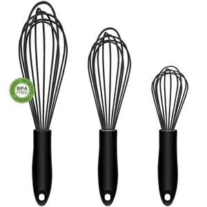Silicone Whisk Set, 3 Counts/set Whisk with Handle, Egg Beater, Kitchen Utensils for Mixing, Beating, Whisking, Baking Tool, Baking Supplies