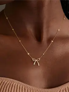 Women's gold necklace, exquisite bow necklace, 14K gold-plated cute neck chain, small bow pendant necklace, teenagers' gift, fashionable item, personalized jewelry gift, Necklace For Daughter