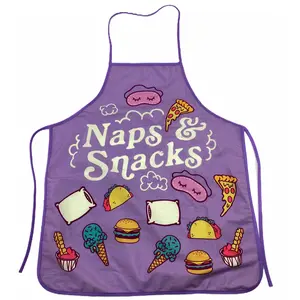 Naps and Snacks Apron Funny Comfort Food Sleeping Graphic Novelty Kitchen Smock Funny Graphic Kitchenware Bakeware Funny Food  Novelty Cookware Purple