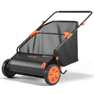 VEVOR Push Lawn Sweeper, Summervibes,Summervibes, 26 in Leaf & Grass Collector with 7 cu. ft. Hopper Bag, Adjustable Brush Height & Spinning Brushes, Heavy Duty Yard Sweeper with Rubber Wheels for Leaves Grass Cleanup