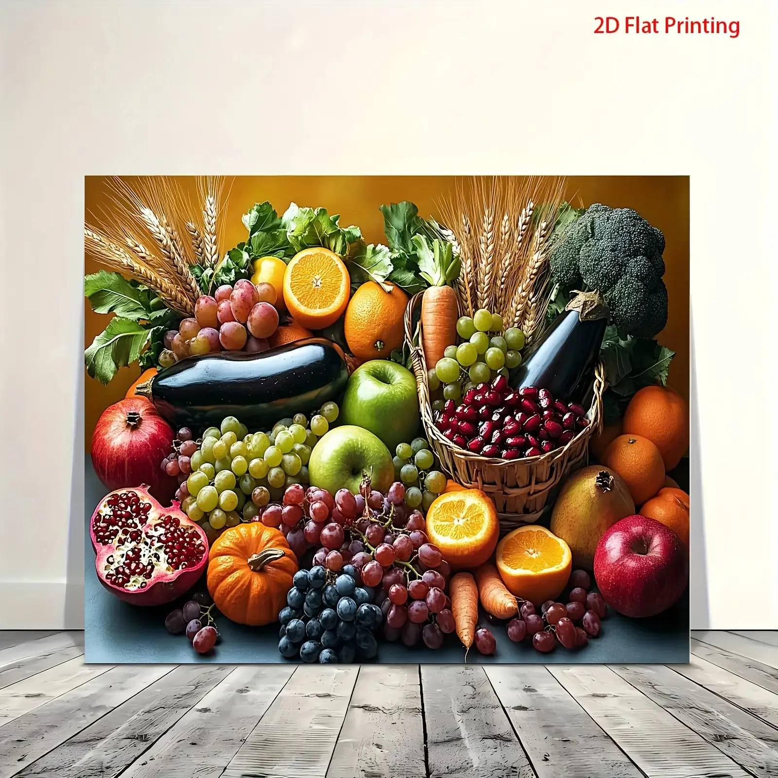 Wooden Frame Canvas Home Wall Art Decoration, Harvest Theme Fruit & Vegetable Collection, Vibrant Colors, Nordic Style Decor for Dining Room Kitchen