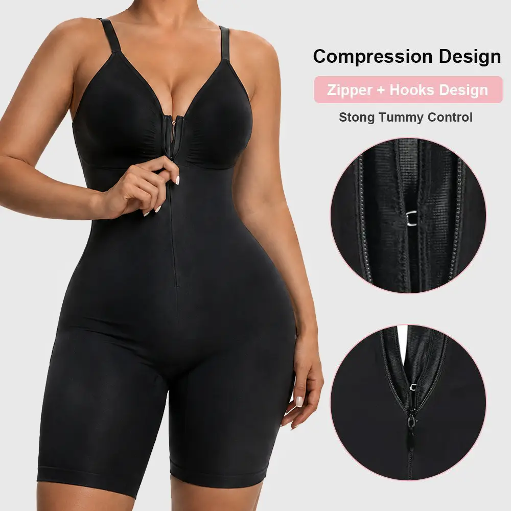 Sculpt-Glam Women Zip Front Contour Bodysuit,  Ultra Stretch Breathable Mesh, Adjustable Soft Fit Shaping Garment
