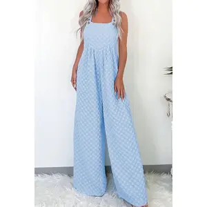 Checkered Pocketed Wide Leg Overalls