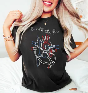 Go With The Flow Anatomical Heart T-Shirt, Funny Science Shirt for Medical Students and Nurses, Cute Biology Anatomy Tee for Women Men, Christmas Gift for Her Him
