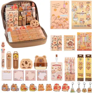 Capybara Gifts - 27 count Capybara Pencil Case,Capybara Stationery Set,Cute  to School School Supplies,Pencil Bag include Gel Pens Pencil Sticky Notes Pins Notebook Card Holder Key Chain