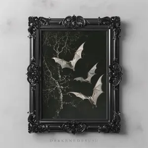 Albino Fruit Bats Wall Art Print, Gothic Bat and Dark Botanical Fig Tree, Dark Academia Nature Decor, Bat Lover Gift, 5 Size, 8x12 to 27x40 inch, Room Decor, Unframed