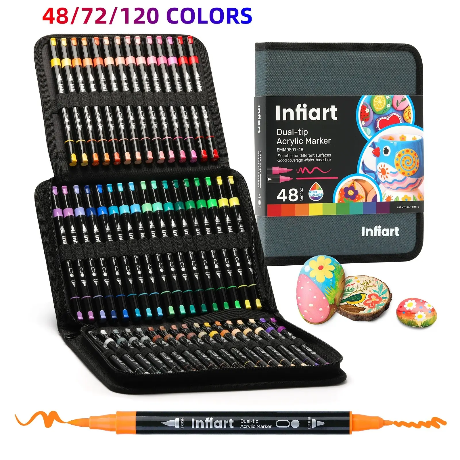 48/72/120 Color Dual-Ended Acrylic Markers, Water-Based Highlighter Pens, Fine Point Calligraphy Brushes, Adult Coloring Books, Magazine Art, Diy Painting Supplies
