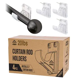 Heavy Duty Curtain Rod Holders With No Adhesive, 5X Stronger Than Adhesive Curtain Rod Hooks, Tension Curtain Rod Bracket for Wall with Level and Pin Guide, Curtain Wall Mount