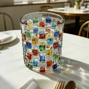 Colorful Geometric Design Whiskey Glass, 2 Counts Handmade Glass Cup, Drinking Cup for Home Party Restaurant Bar, Gift for Friend, Whiskey Tumbler