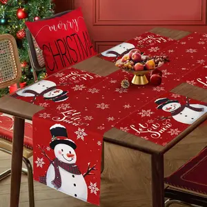 1 piece/4 piece/5 piece set/7 piece set, Christmas snowman table flag+placemat combination, Table Runner, holiday indoor and outdoor home dining table decoration, for Christmas, winter, holiday, New Year dining table decoration, Christmas decoration