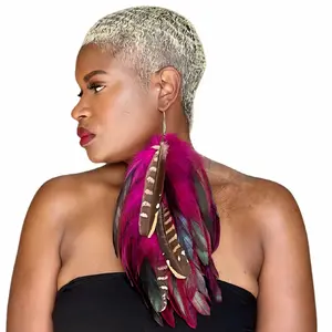 Feather Earrings Wine Schlappen Long Dangle Feather Earrings,
