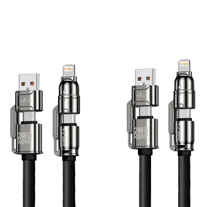 Fast Charging Lightning Charge Line, 240w Data Cable, 4-In-1 Fast Charger! One Solution for All Devices, Cellphone, Electronic, Mobile, Smartphone, Ideal for Lazy People